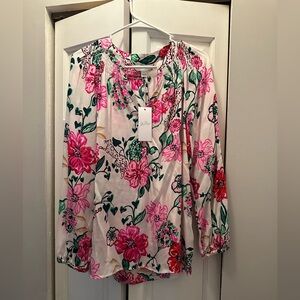 NWT LILLY PULITZER ELSA TOP SIZE M MEDIUM 100% SILK COCONUT SAFARI SANCTUARY